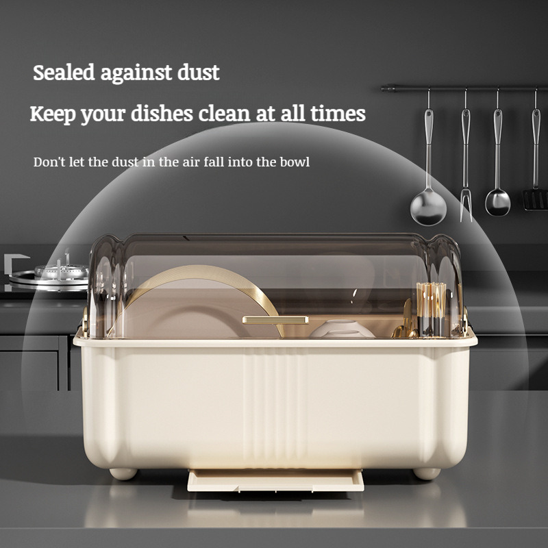 Household Storage Box Kitchen Dish Organizer Drainable Dish Organizer Flatware Storage Box with Lid