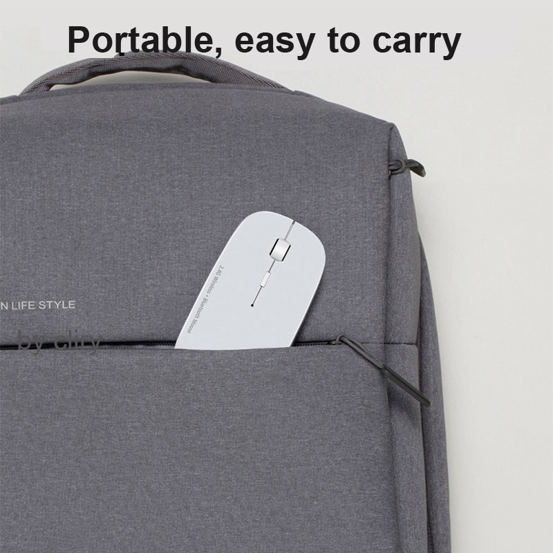 Cliry 2.4Ghz Wireless + Bluetooth Dual Mode 2 In 1 Cordless Mouse 1600 DPI Ultra-thin Ergonomic Portable Optical Mice computer