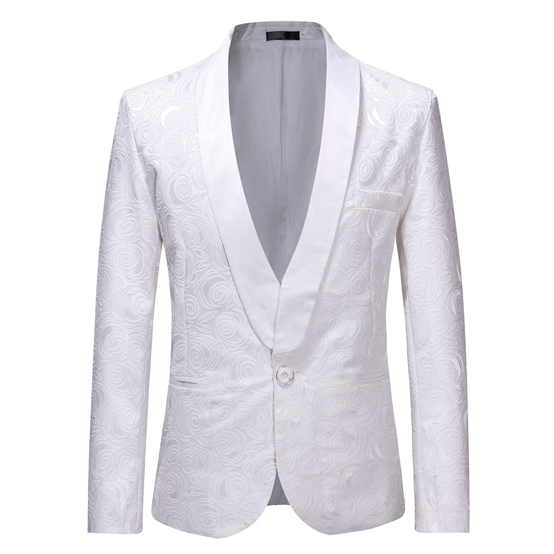 Veste en Jacquard Rose noire pour homme, tenue de costume, pour boîte de nuit, costume de fête de mariage, vêtement de chanteur de scène: white / S