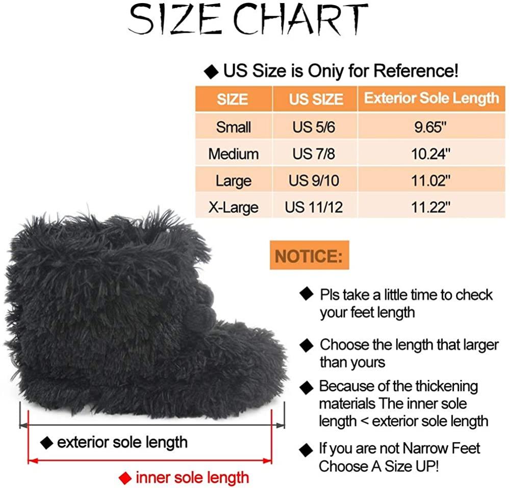 Gohom Women Fuzzy House Bootie Slippers Winter Warm Fur Luxury Black Ankle Boots Shoes With Pom Poms Indoor