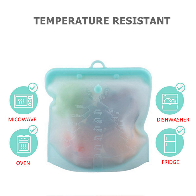Reusable Silicone Food Bag Leakproof Storage Bag Food-grade Silicone Fresh Bag Containers Food Freezer Snack 500ml/1000ml/1500ml