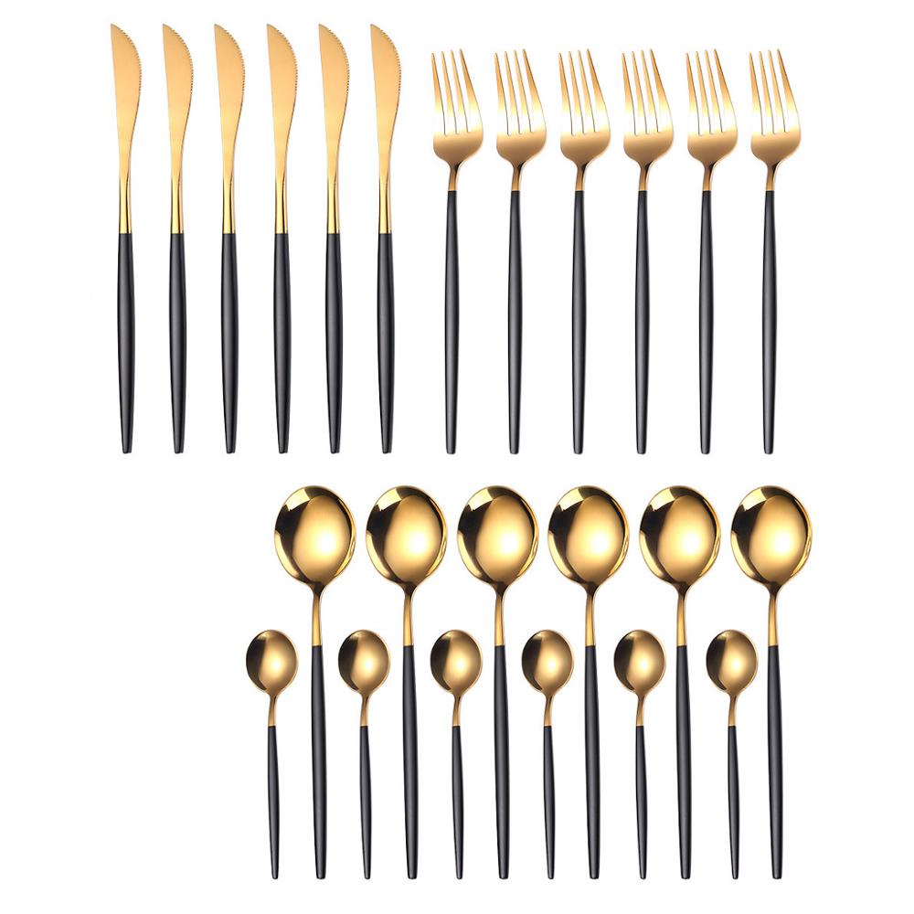 24Pcs Cutlery Set Kitchen Tools Gold Dinnerware Set Stainless Steel Knife Fork Spoon Tableware Set Home Table Decoration Gold