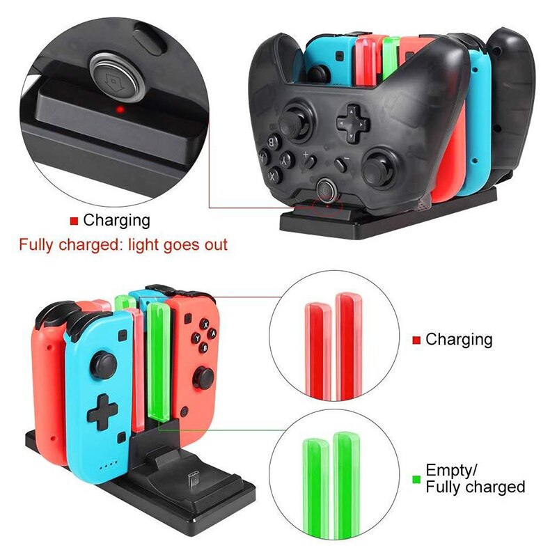 6 in 1 opladning til nintend switch dock til nintendo switch joy-con pro controller stativ oplader til n-switch ns joycon oplader