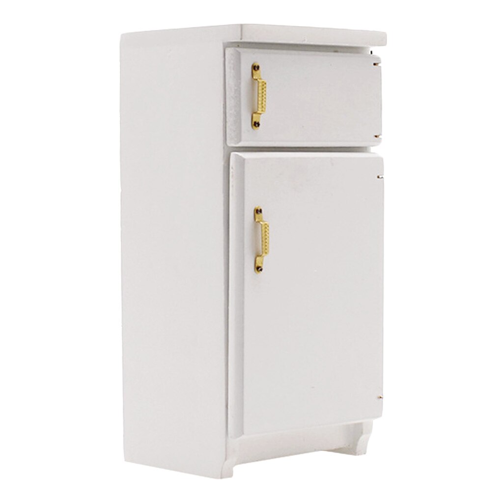 Mini poppenhuis koelkast houten compacte poppenhuis meubels mini koelkast voor kinderen peuter poppenhuis accessoires (wit)