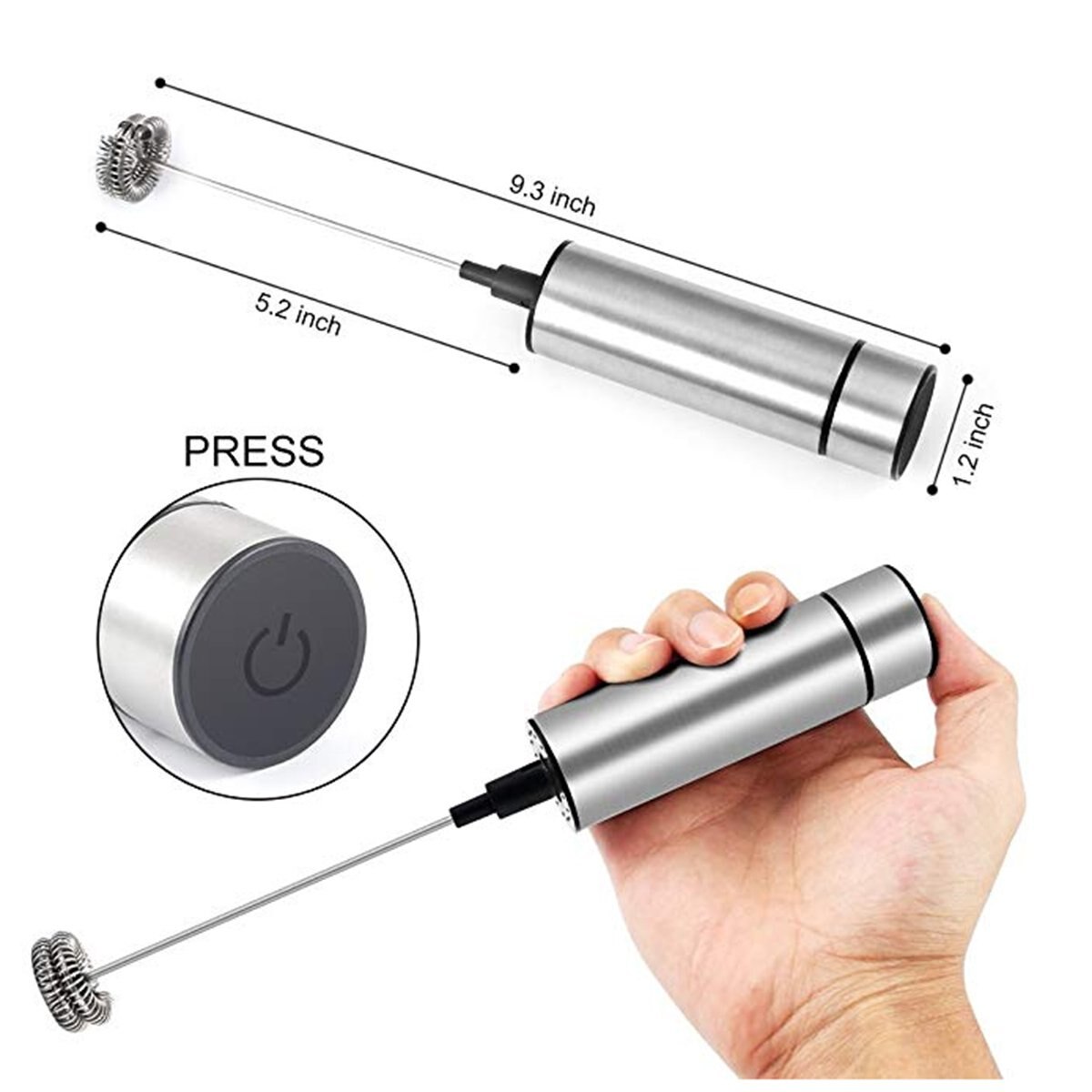 Milk Frother, Handheld Electric Portable Foamer And Drink Mixer, Battery Powered And Stainless Steel With High Torque Motor Fo