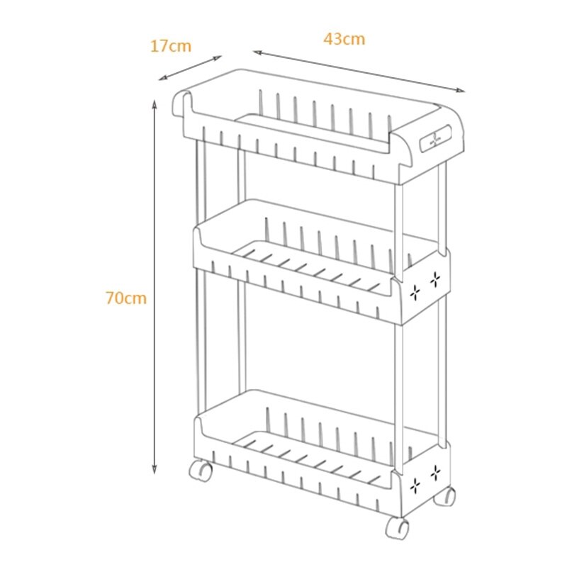 3 Tier Slim Storage Cart Mobile Shelving Unit Slide Out Storage Tower for Kitchen Bathroom Laundry Room Narrow Places White