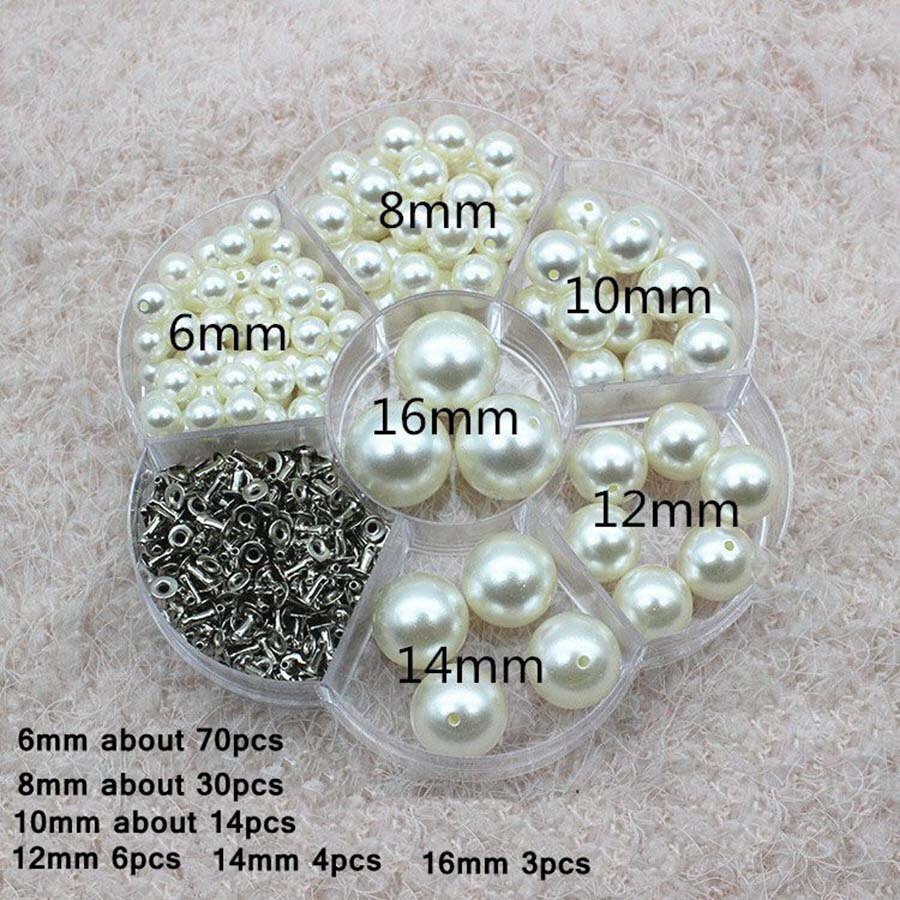 50 stk / lot 6-20mm abs perle nitende rhinestones tøj studs diy leverandør til brudekjole klud: En boks blandestørrelse