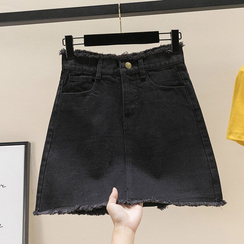 Glidelås mini dongeri skjørt plus size l xxl xxxl 4xl skjørt svart hvit en linje skjørt for mamma jenter kort skjørt mini jeans skjørt: Svart / S