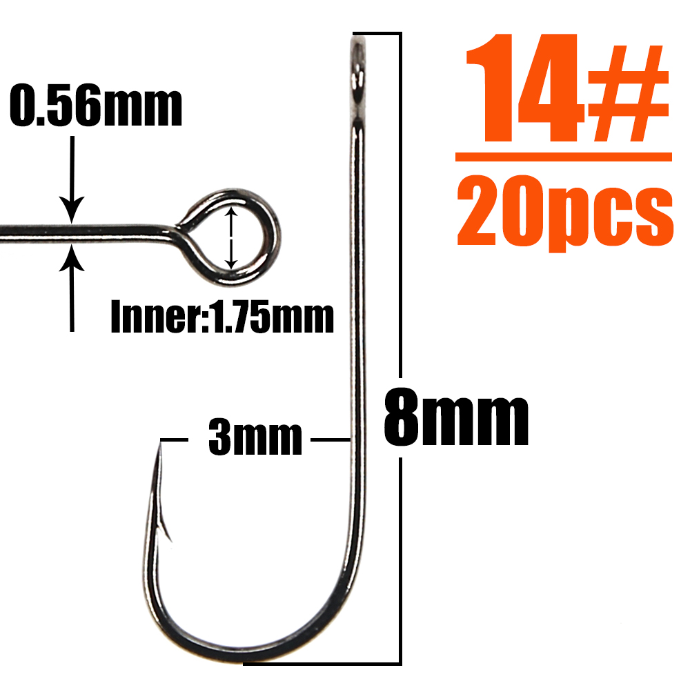 B&U 20pcs Barb Hook Fishing hook big ring Carbon Steel Single Hooks tackle Worm Hooks With big eyes Ring: WHITE