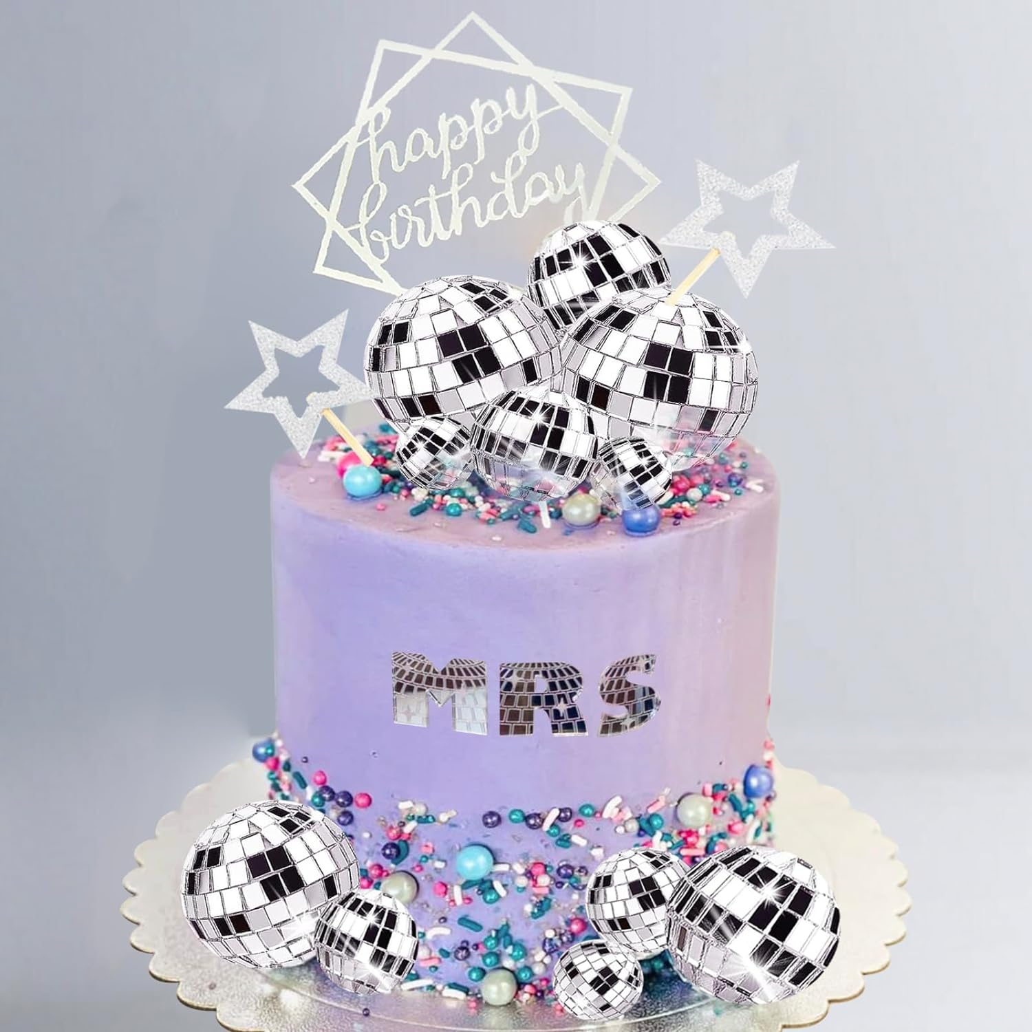 Mirror Ball Cake Decoration Silver Disco Balls Cake Topper Disco 80s Party Cupcake Toppers Wedding Birthday Christmas Supplies