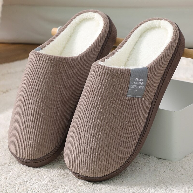 warm herren Hausschuhe Hausschuhe Für Heimat Winter Nicht Unterhose Männlichen Frauen Haus Schuhe Streifen unisex Schlafzimmer Innen Plus größe: Kaffee / 42-43