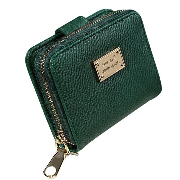 Portefeuille dame femmes sac à main pochette portefeuille court petit sac porte-carte vert noir rose PU cuir fermeture éclair portefeuilles billetera mujer: Green