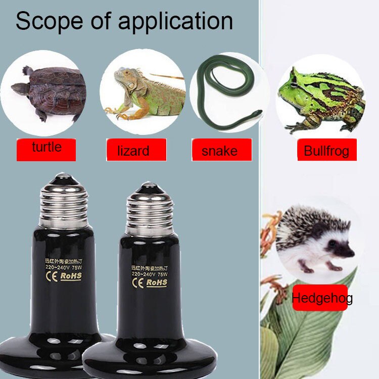 Lampada riscaldante per animali domestici per rettili E27 220V lampadina a infrarossi in ceramica nera con emettitore di calore per rettili riscaldatore per animali