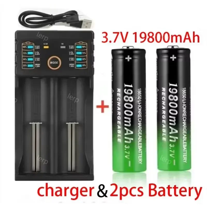 18650 Lithium - Ion Rechargeable Battery - 3.7V 19800mAh with USB Charger, Ideal for Flashlights & Razors