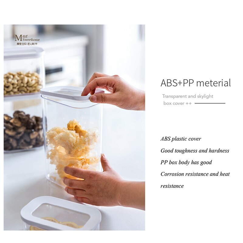 Plastic airtight jar kitchen storage box white lid food jar fresh-keeping transparent container sticker kitchen storage