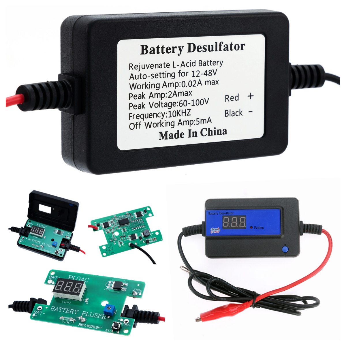 12v 24v 36v 48v batteri desulfator rekonditionerare för 12v-48v blybatterier med snabbkopplingsring
