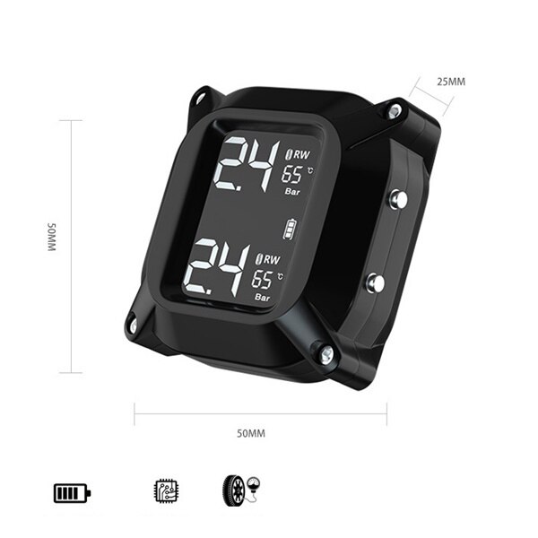 Waterproof Motorcycle Real Time Tire Pressure Monitoring System TPMS Wireless LCD Display External Sensors Moto TPMS
