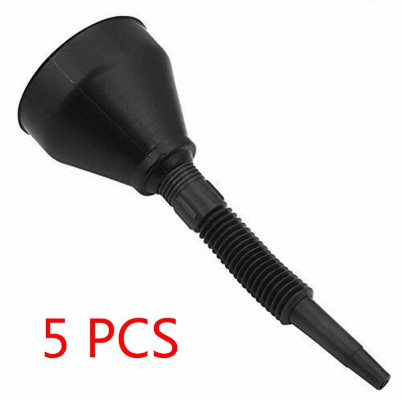 Black Plastic Flexibl 2 In 1 Plastic Funnel Can Spout For Oil Water Fuel Petrol Diesel Gasoline Black Funnel Flexible Detachable: 5 PCS Black