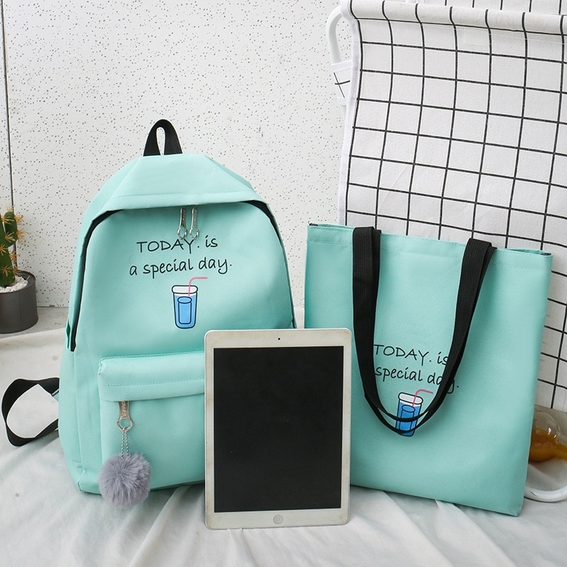 4 pièces/ensemble adolescent filles sac à dos frais sac à crayons pochette toile sacs à bandoulière voyage impression sac à main étudiants cartable