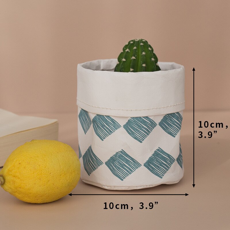 Maceta de papel Kraft lavable para flores, maceta de escritorio para suculentas, contenedor reutilizable, bolsa de almacenamiento multifunción, decoración del hogar: White  blue