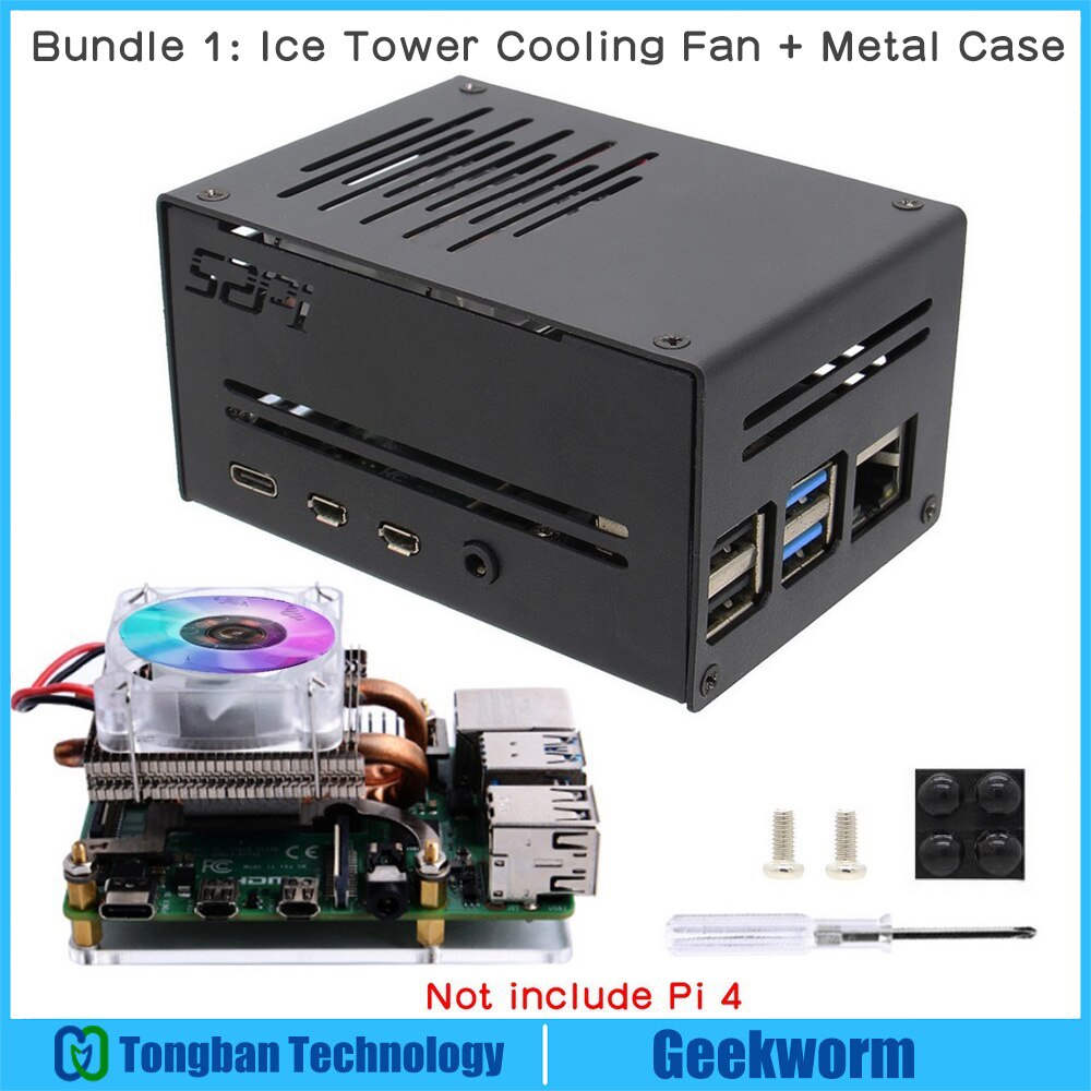 Raspberry Pi 4 Metal Case for Raspberry Pi 4 & Raspberry Pi Horizontal ICE Tower Cooler / CPU Cooling Fan: Bundle 1