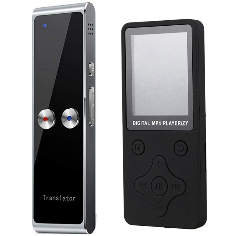 2 Set Accessories: 1 Set Smart Translator Device & 1 Set Mini Mp3 Player With Built in Speaker Black