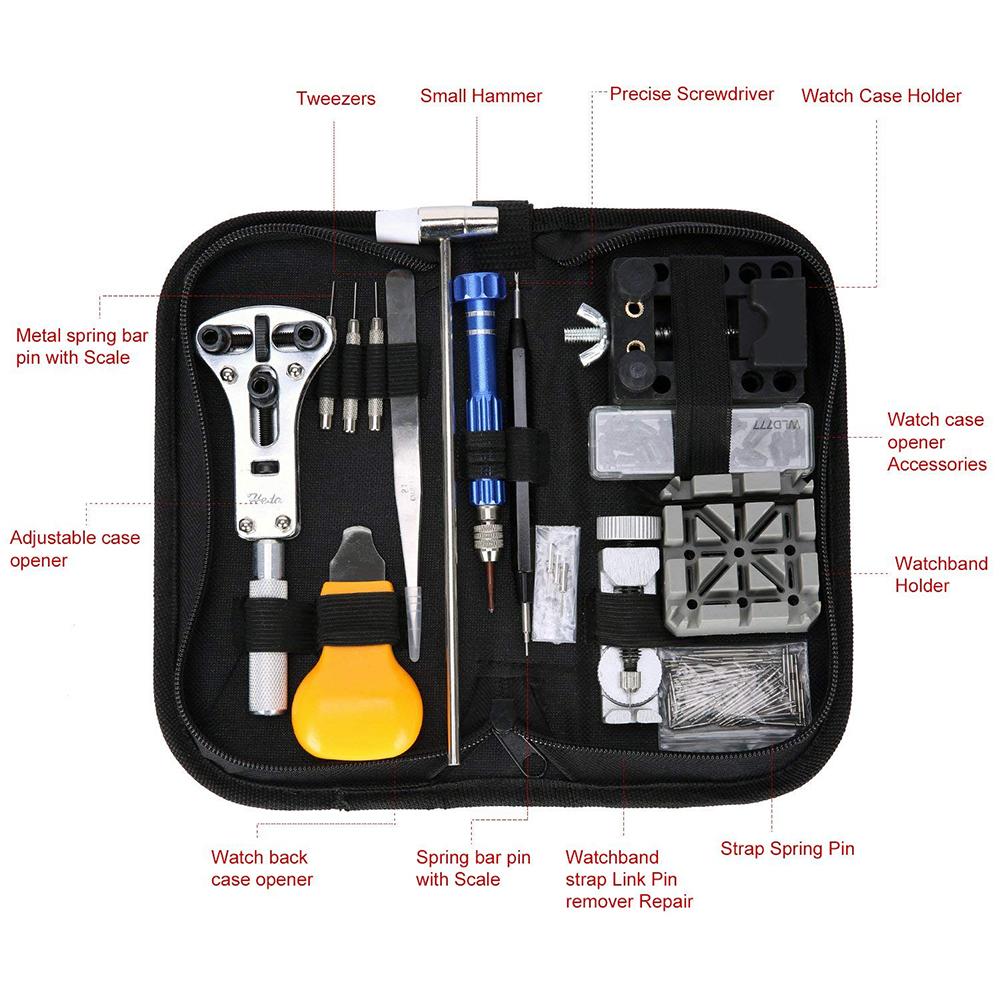 144 Stuks Horloge Gereedschap Horlogemaker Gereedschap Horloge Reparatie Tool Kit Horloge Caser Opener Pin Link Remover Spring Bar Uurwerken Gereedschap