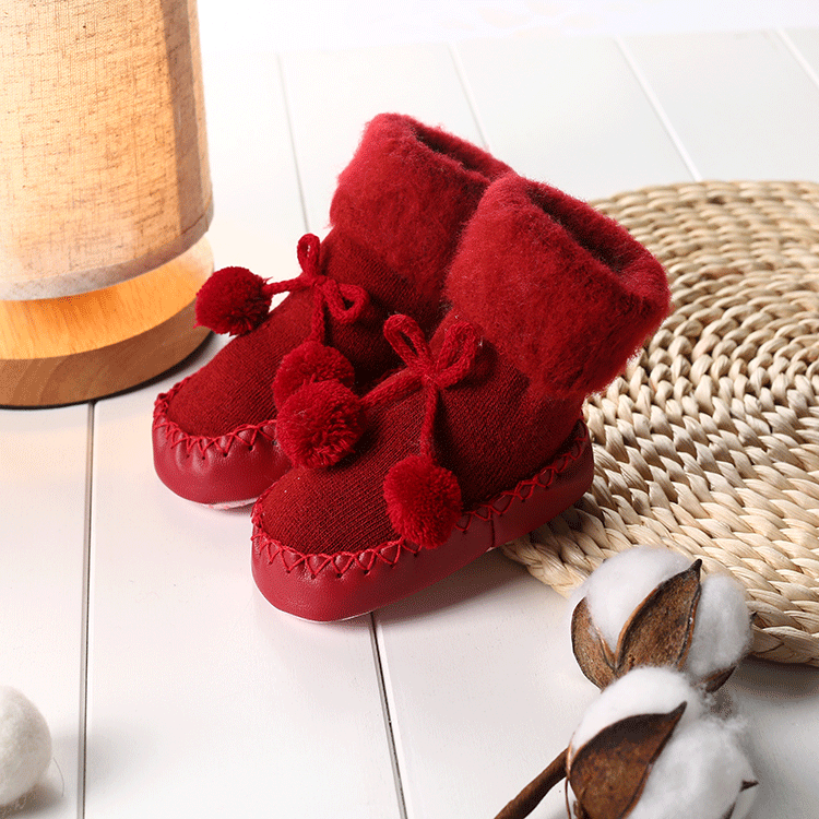 Baby Jongens Meisjes Sokken Winter Katoenen Baby Been Plus Dikker Fluwelen Warmers Sokken Baby Anti-Slip Peuter Zachte Zolen vloer Sokken: Red / 24M