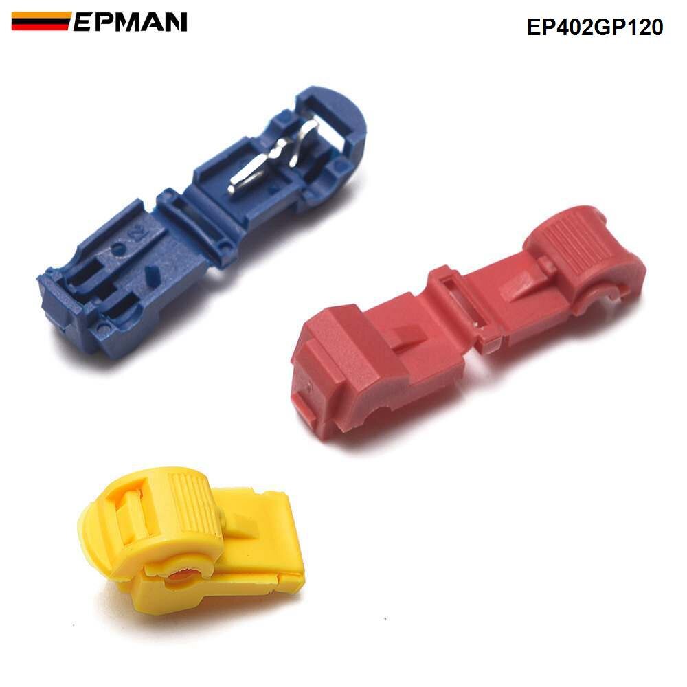 EPMAN 120pcs Car Wire Tap T-Taps Male Insulated Wire Terminal Connectors Quick Splice Wire Connector EP402GP120