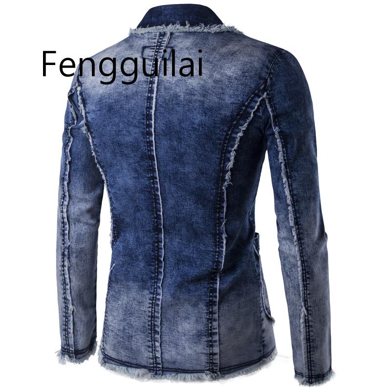 autumn winter style men's casual suit coat men personality Corner water washing Denim pocket decorate Leisure suit Coat