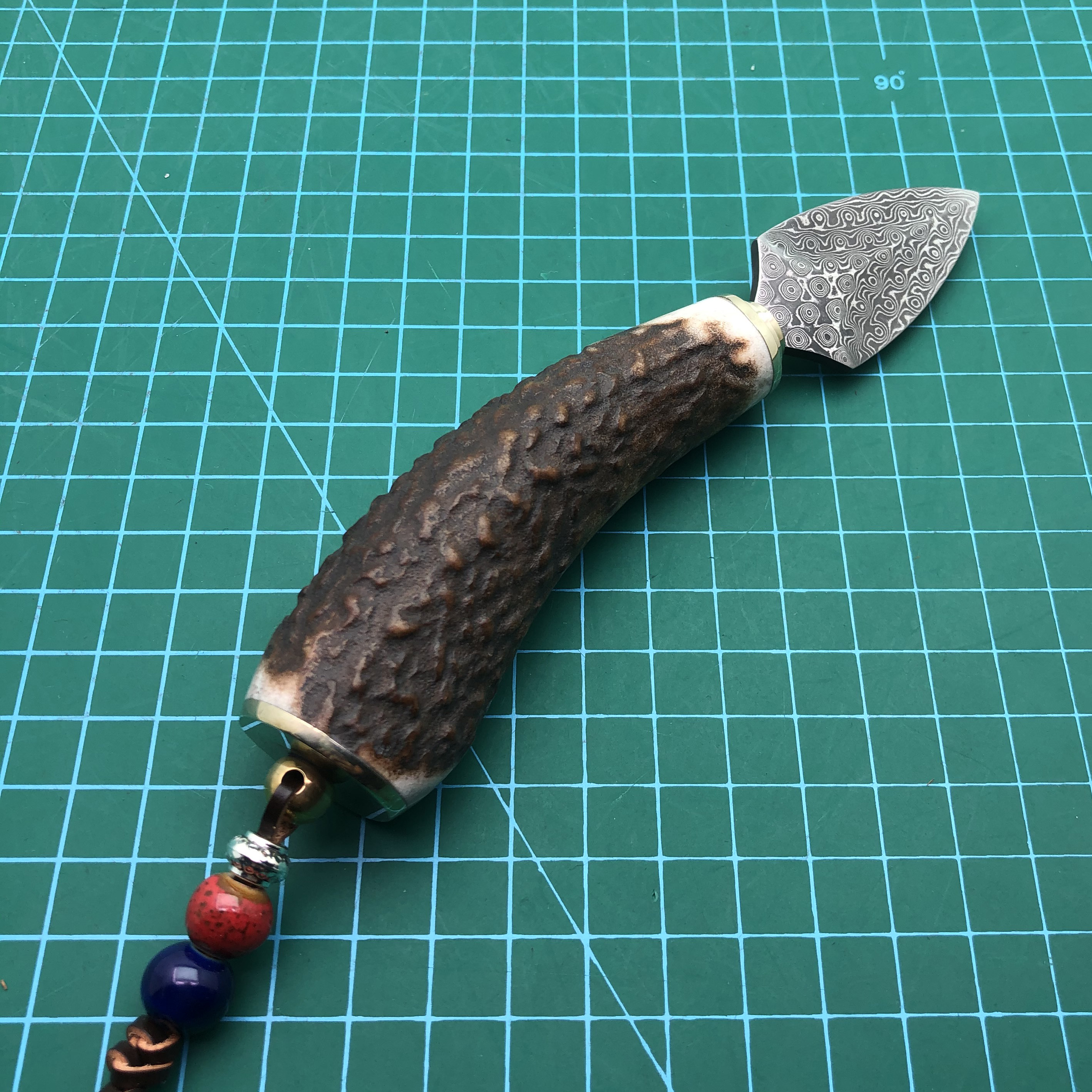 Hand-Made Damascus Steel Blade Antler Handle Handicraft Collection Tea Cone Accessories Knife