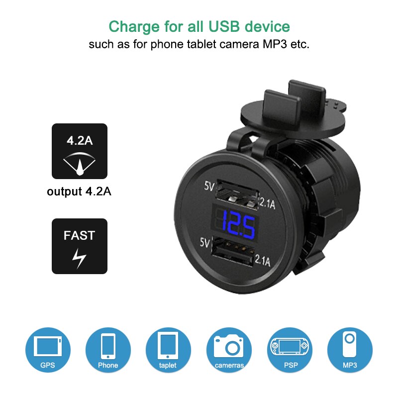 12V-24V Dual Usb-poorten Motorfiets Sigarettenaansteker Charger Met Led Digitale Voltmeter Meter Monitor Auto lader