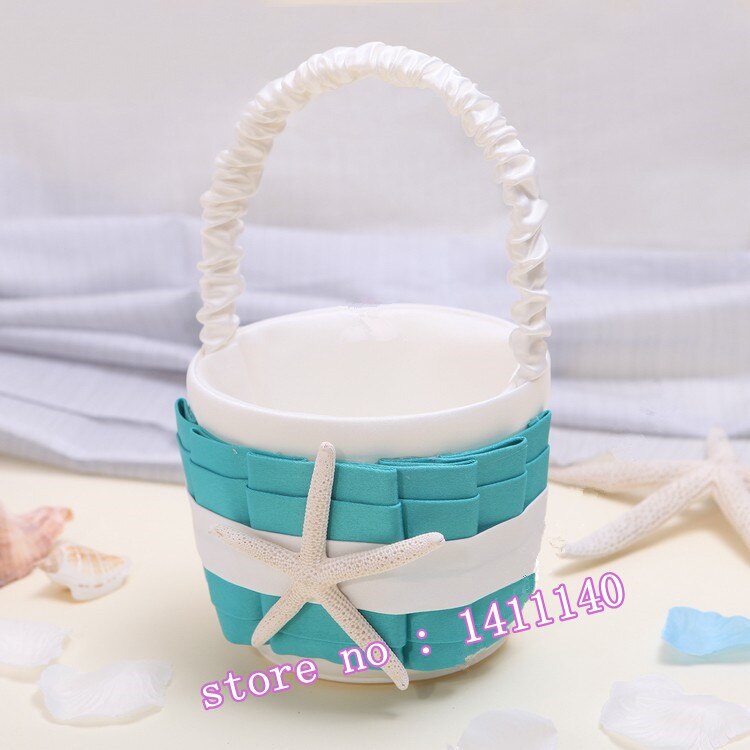 Hochzeit Zubehör Dekoration Himmel Blau Schleife Meer Stern Hochzeit Blumen Mädchen Korb Brautjungfer Körbe für Strand Hochzeit Liefert