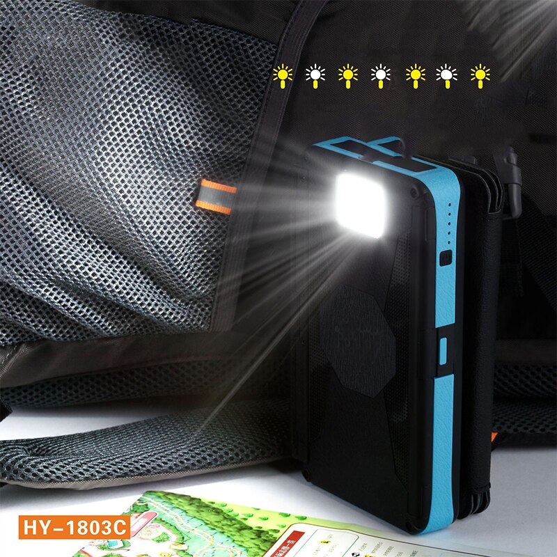 20000mAh Foldable Solar Power Bank with Solar Panels Portable Waterproof Outdoor Mobile Phone Powerbank for Camping Hiking