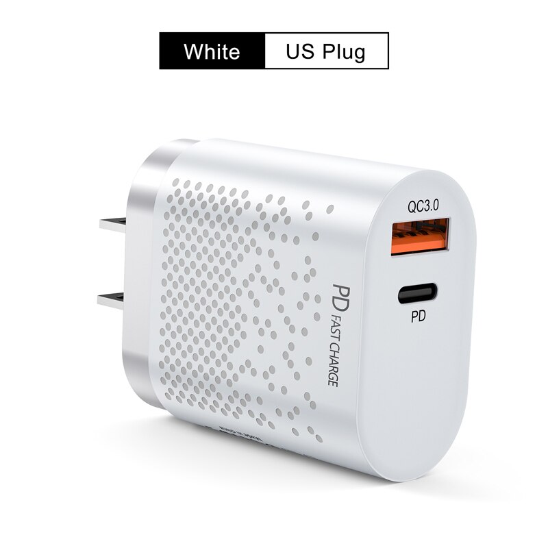 Lovebay dupla usb carregador qc3.0 3a pd rápido carregador ue eua tablet parede adaptador do telefone móvel para iphone 11 xs max samsung xiaomi: US Plug White