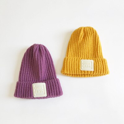Kinderwintermuts geborduurde letters effen wollen streep gebreide kindermuts gehaakte meisjesmutsen winter jongensmuts babymutsen