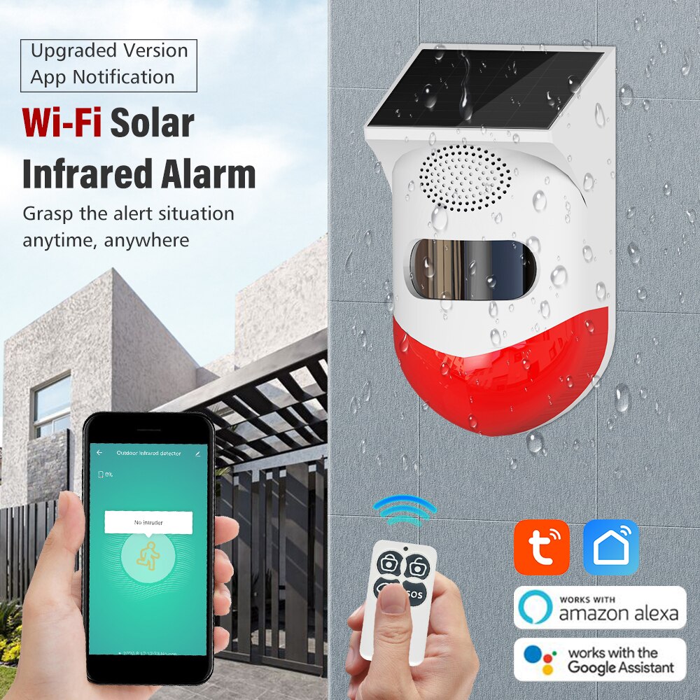 Angus Tuya WiFi PIR Siren Outdoor Solar Infrared Wireless Waterproof Detector for Home Burglar GSM Security Alarm System: Default Title
