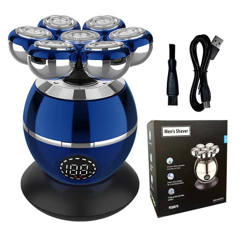 Afeitadora eléctrica 7D, cortadora flotante, Base de cabezal, cortadora de barba portátil para hombres, maquinilla de afeitar eléctrica con cabezal calvo recargable: Rojo
