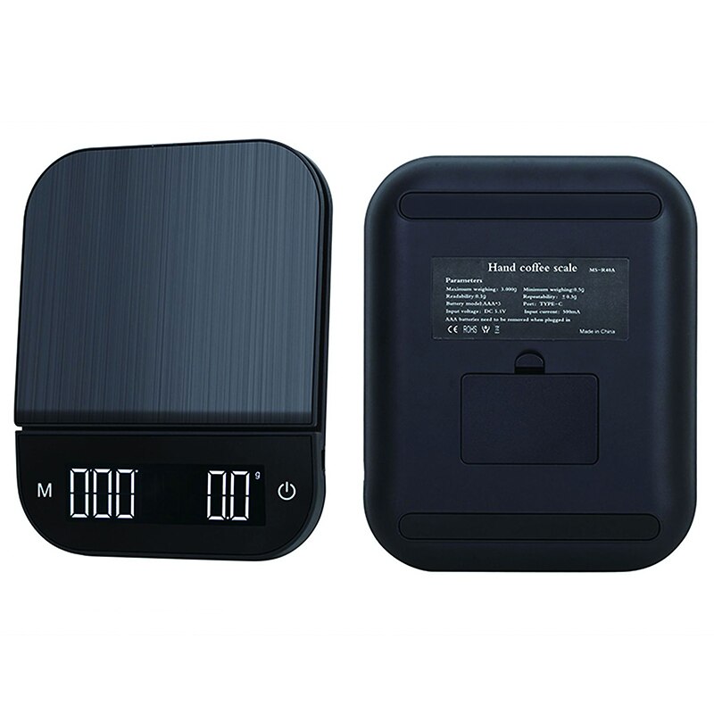 Household Kitchen Scale 3kg / 0.1g LED Screen Charging Timing Hand Brewing Coffee Electronic Measuring Scale: 3KG 0.1