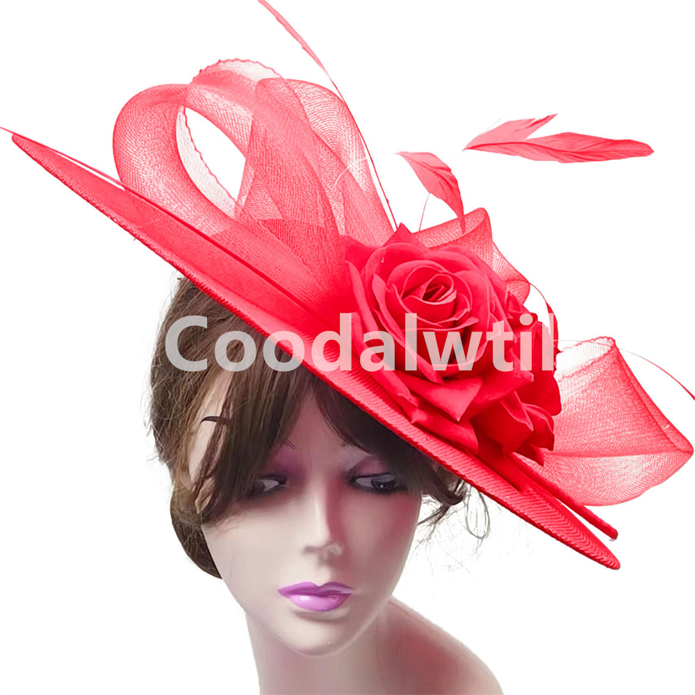 Grote Bloem Fascinators Hoed Hoofddeksel Vrouwen Kentucky Kerk Hoeden Dames Derby Veer Pillendoos Fascinator Hoeden