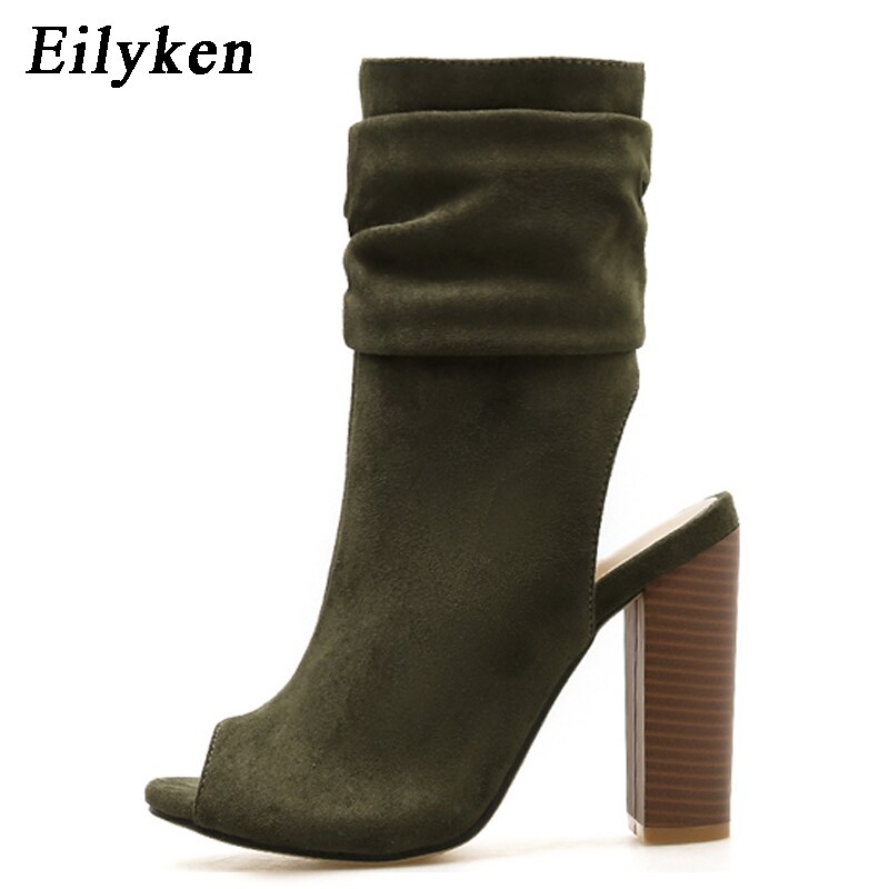 Eilyken lente/herfst rome laarzen sandalen vierkante hak 10cm dames rits enkelband hakken peep toe laarzen maat 35-40