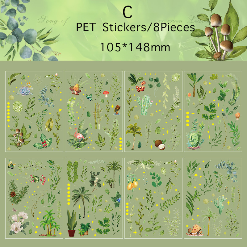 Journamm 8 unidades/pacote plantas flores folha pet adesivos decoração scrapbooking colagem lixo diário planejador decoração adesivo papelaria: Vermelho