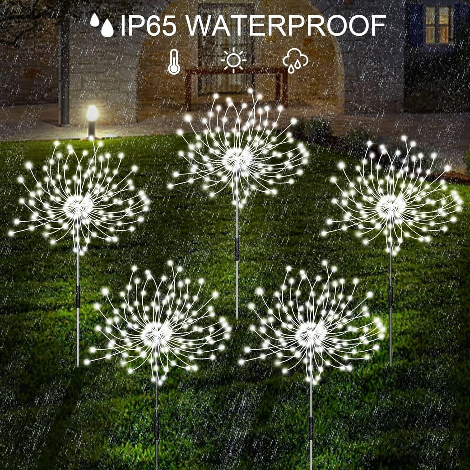 LED-Solar-Gartenleuchten für den Außenbereich, wasserdicht, Solar-Feuerwerk-Lichter zum Selbermachen für draußen, Bodenlampe, Rasen, Hof, Weg, Terrasse, Dekoration: Armee Grün / Kaltes Weiß