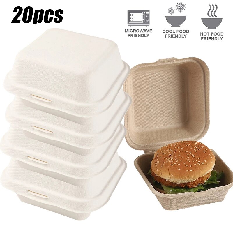 20 Stks/set Wegwerp Bento Voedsel Containers Bakken Dessert Cake Burger Verpakking Kom Voor Snelle Restaurant Home Keuken Hotel