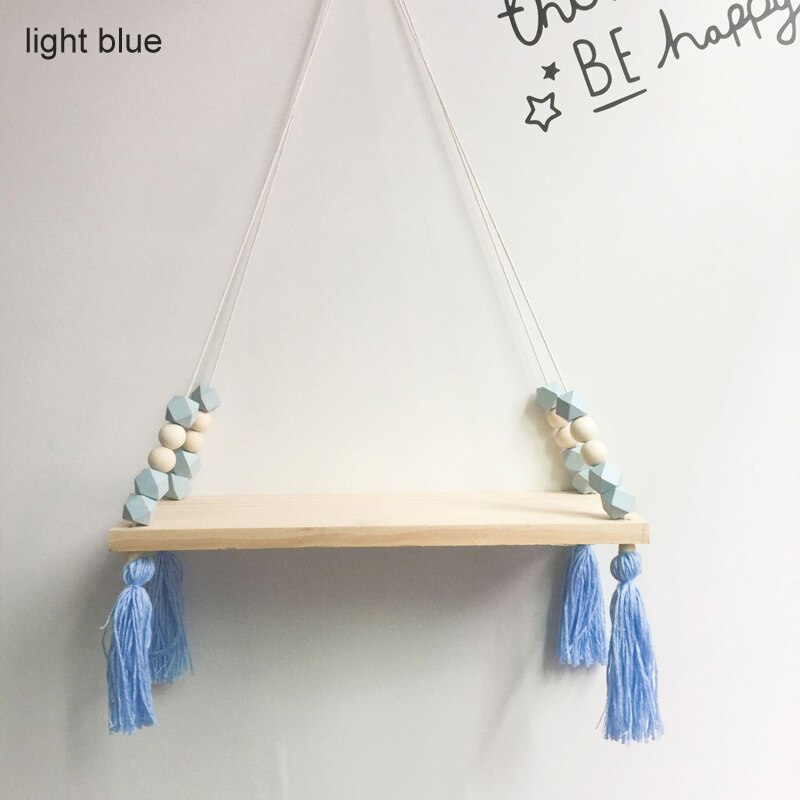 Étagère murale suspendue à pampilles en bois | Rangement de pièces, perles, décoration pour chambre d'enfants personnalité, 1 pièces, ornements pour décoration de la maison: light blue