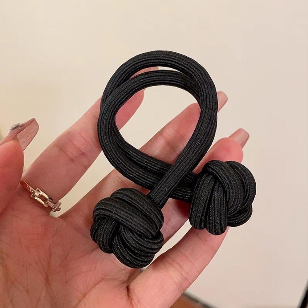 Gomas elásticas para el pelo con nudo Simple para mujer, soporte para cola de caballo, bandas de goma gruesas, diademas de Color sólido, accesorios para el cabello: Negro