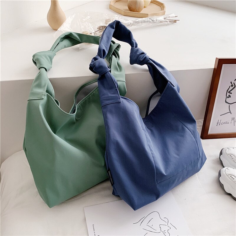 Sac à main hobos simple pour femmes, fourre-tout en nylon, sacs à bandoulière coréens, grands, grande capacité, blanc/bleu/vert,