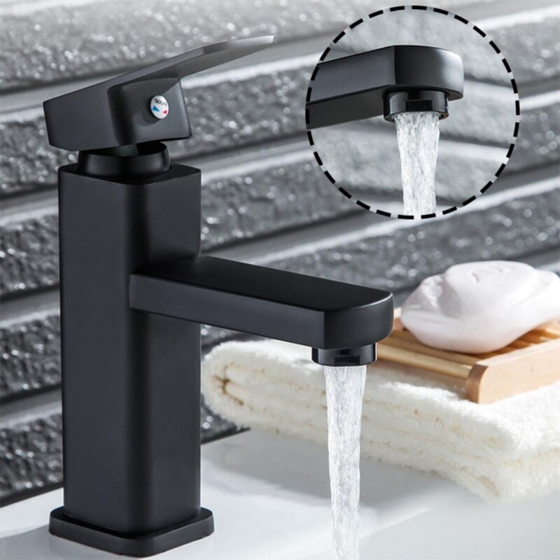 MJEBM Black Square Bathroom Sink Faucet Single Han... – Vicedeal