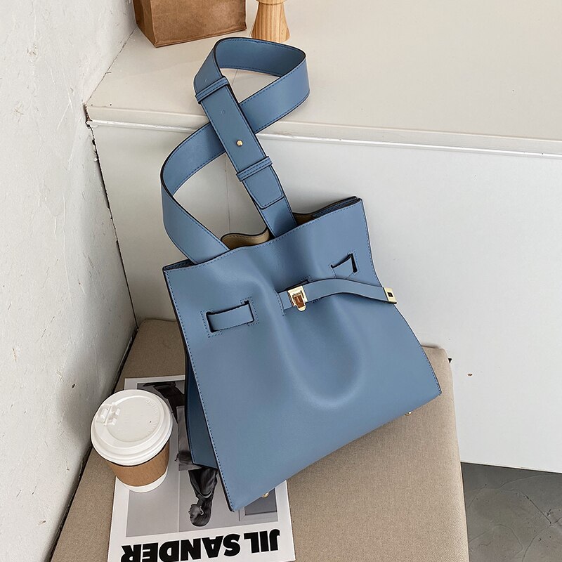 High-end stijl grote capaciteit tote bag voor vrouwen effen kleur koreaanse all-match crossbody schoudertassen 9 xb 7: Blauw