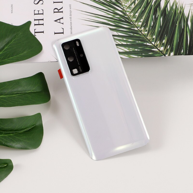 P40Pro Battery Cover For Huawei P40 Pro Original Housing Glass Repair Back Door Phone Rear Case + Logo Camera Lens Sticker: White